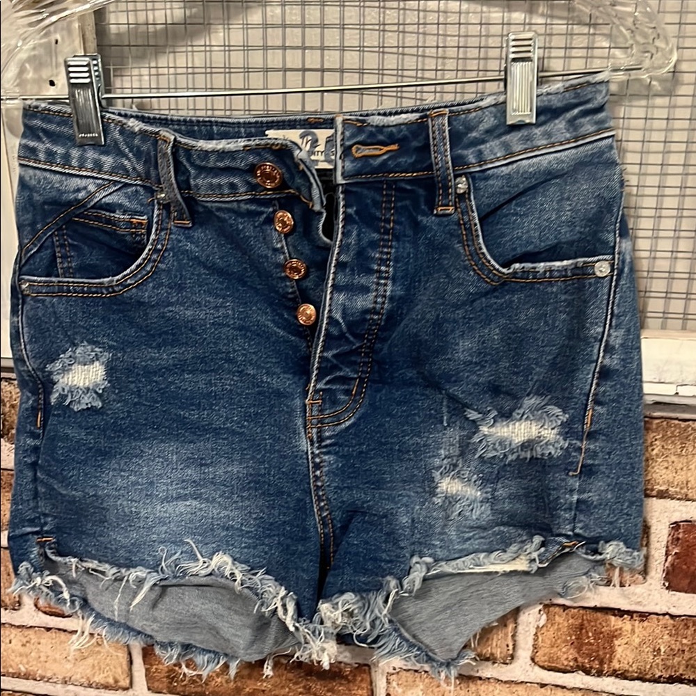 We The Free Blue Distressed Jean Shorts